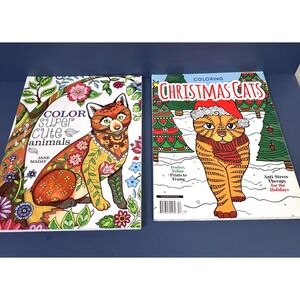 Lot Of 2 Cat Coloring Books Color Super Cute Animals Paperback By Jane Maday New